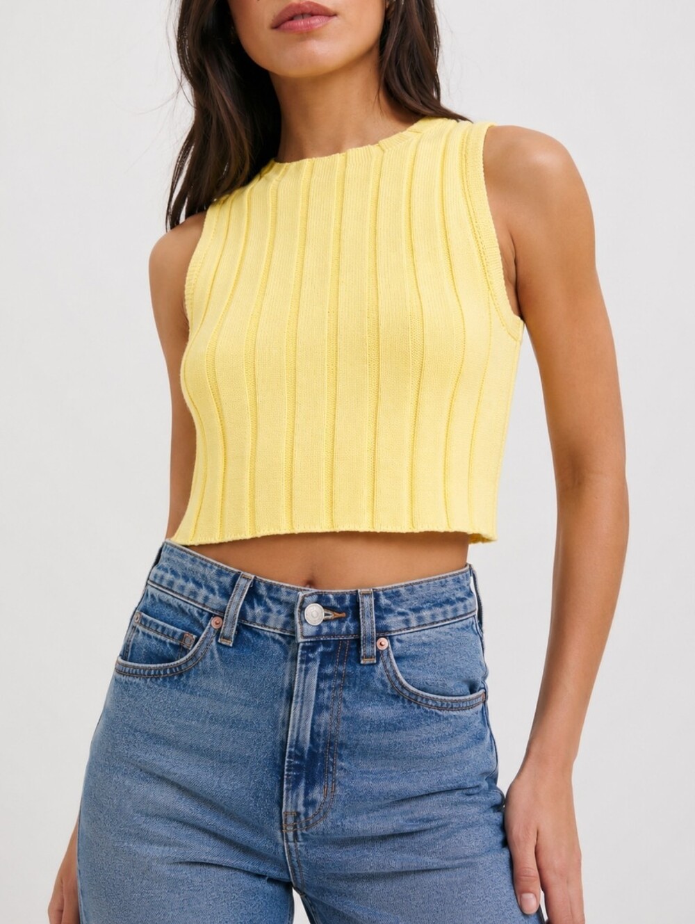 Reformation Callie Butter Yellow Ribbed Knit Crop Tank Top Sleeveless Sweater XS